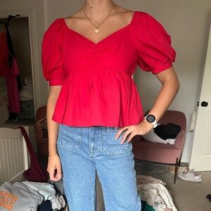 English Factory Red Puff Sleeve Top